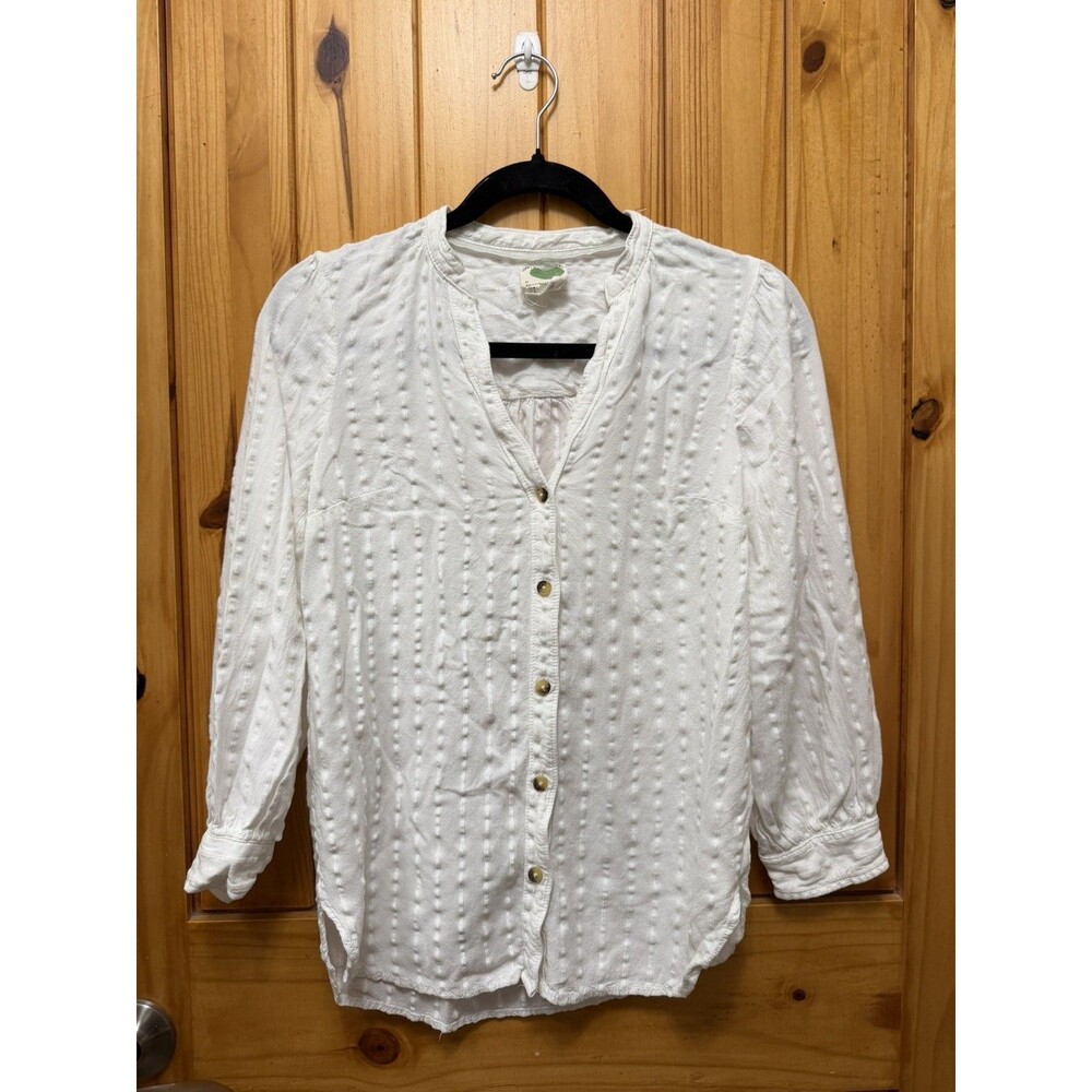 Anthropologie White Flowy Lightweight Textured Dot Blouse Size 2 Minimalist